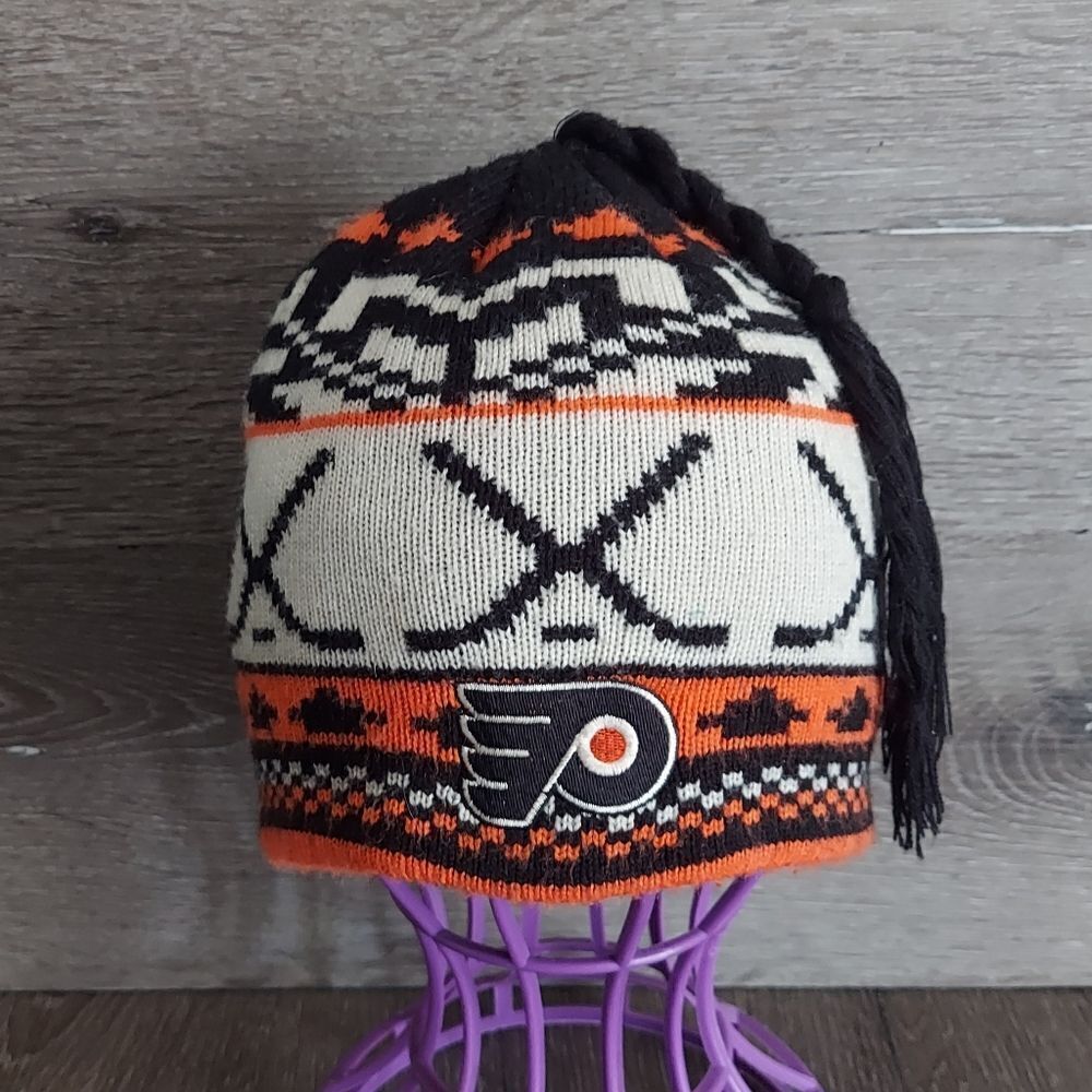 Reebok Philadelphia Flyers Jacquard Pattern Hocke Stick Tassel Knit Hat Youth